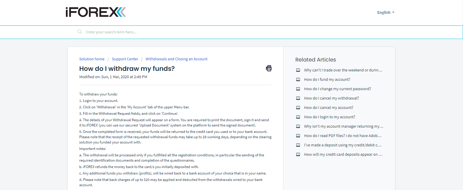 iForex Review bank wire withdrawal fee